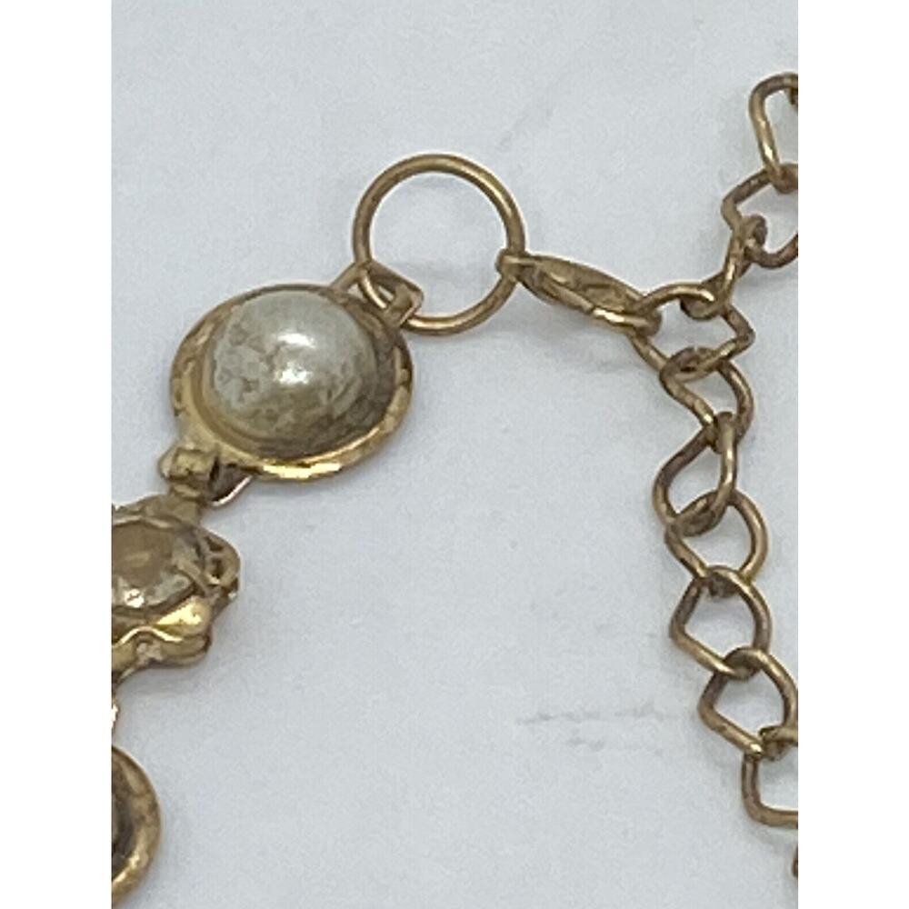Fashion Gold Metal 34” Chain Necklace Plastic White Beads Rhinestones Estate - Picture 5 of 10